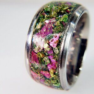 "Roses" Ring with Rose and Green German Glass